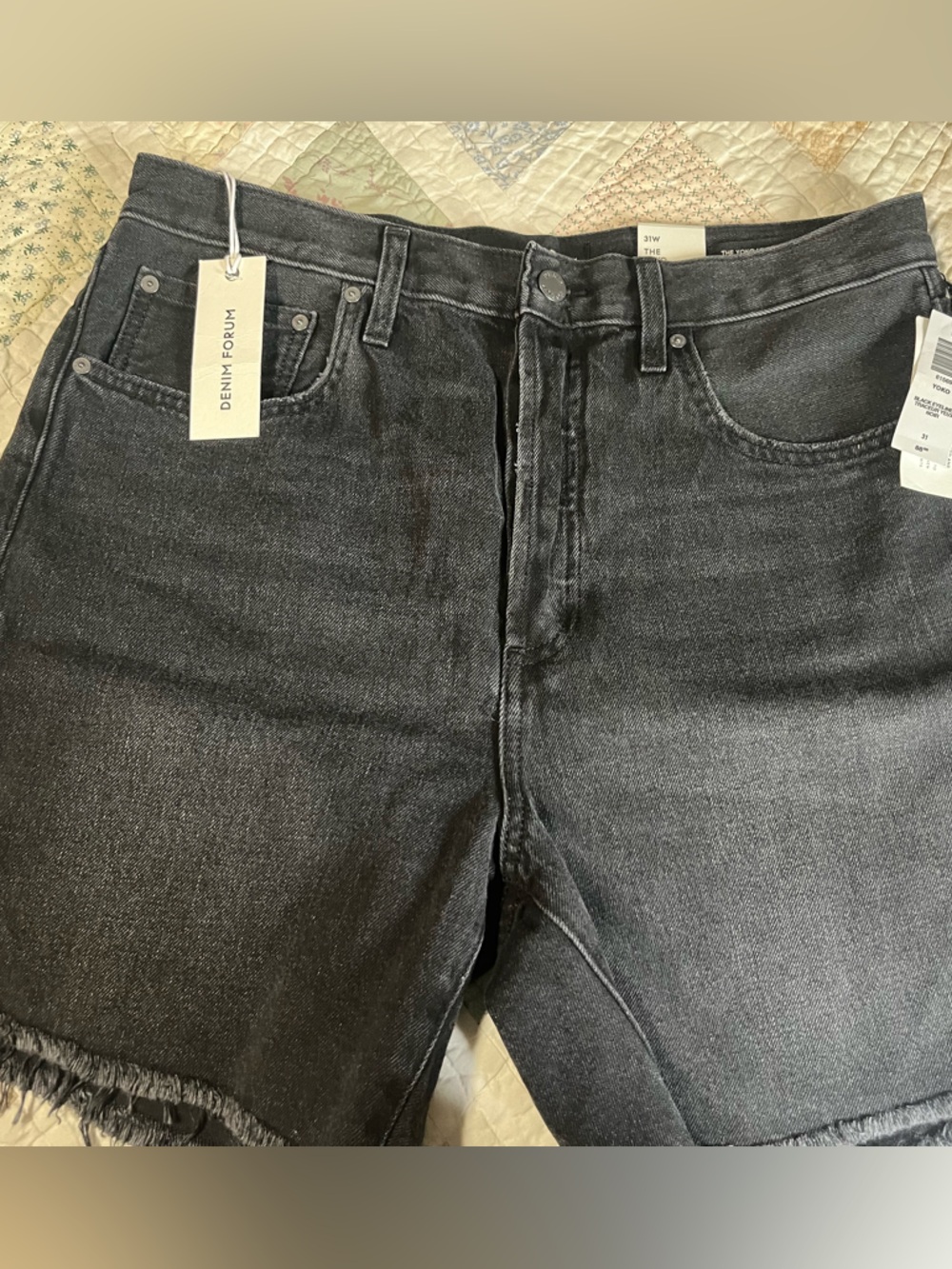 Denim Forum Black Washed Frayed Hem Jean Shorts